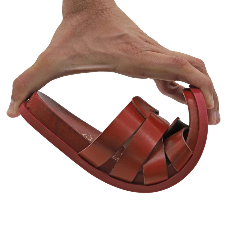 Emmanuela - handcrafted for you® Sandalen zum Anschieben mit Fußgewölbestütze "Dike" aus Rot leder