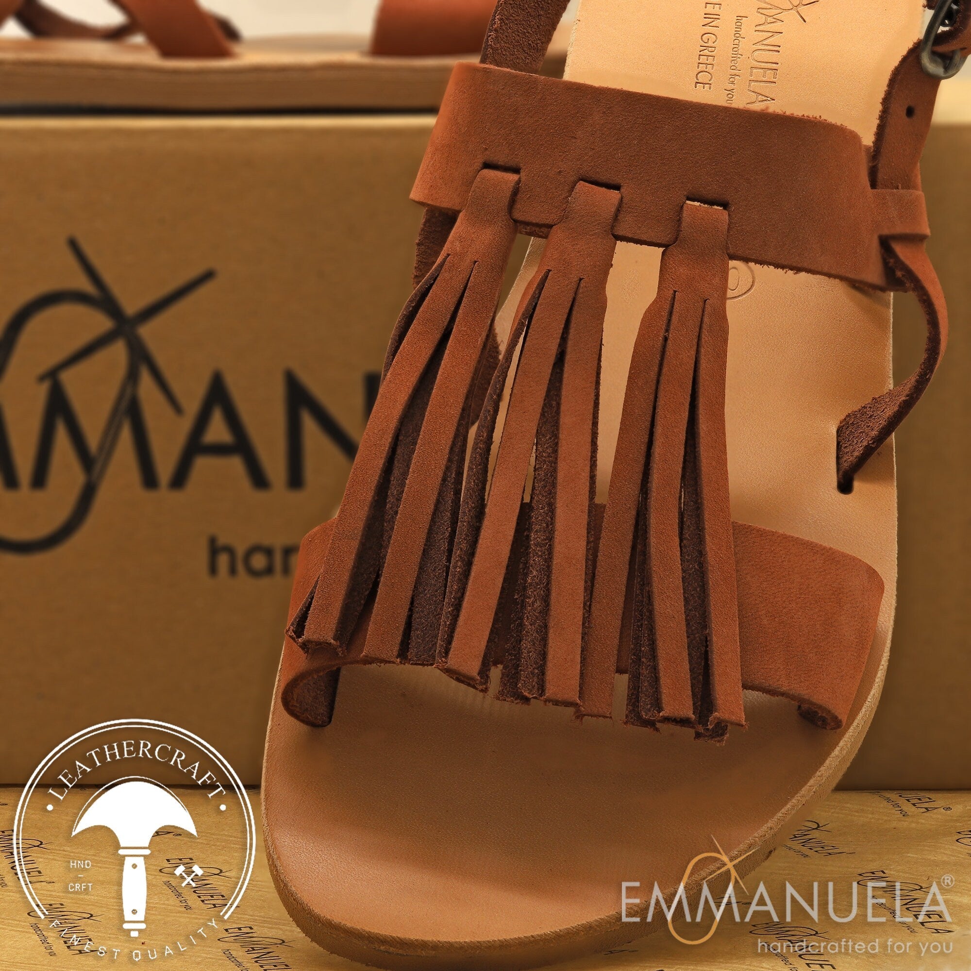 Emmanuela - handcrafted for you® Offene Sandalen mit Knöchelriemen "Euinice" aus Schwarze leder