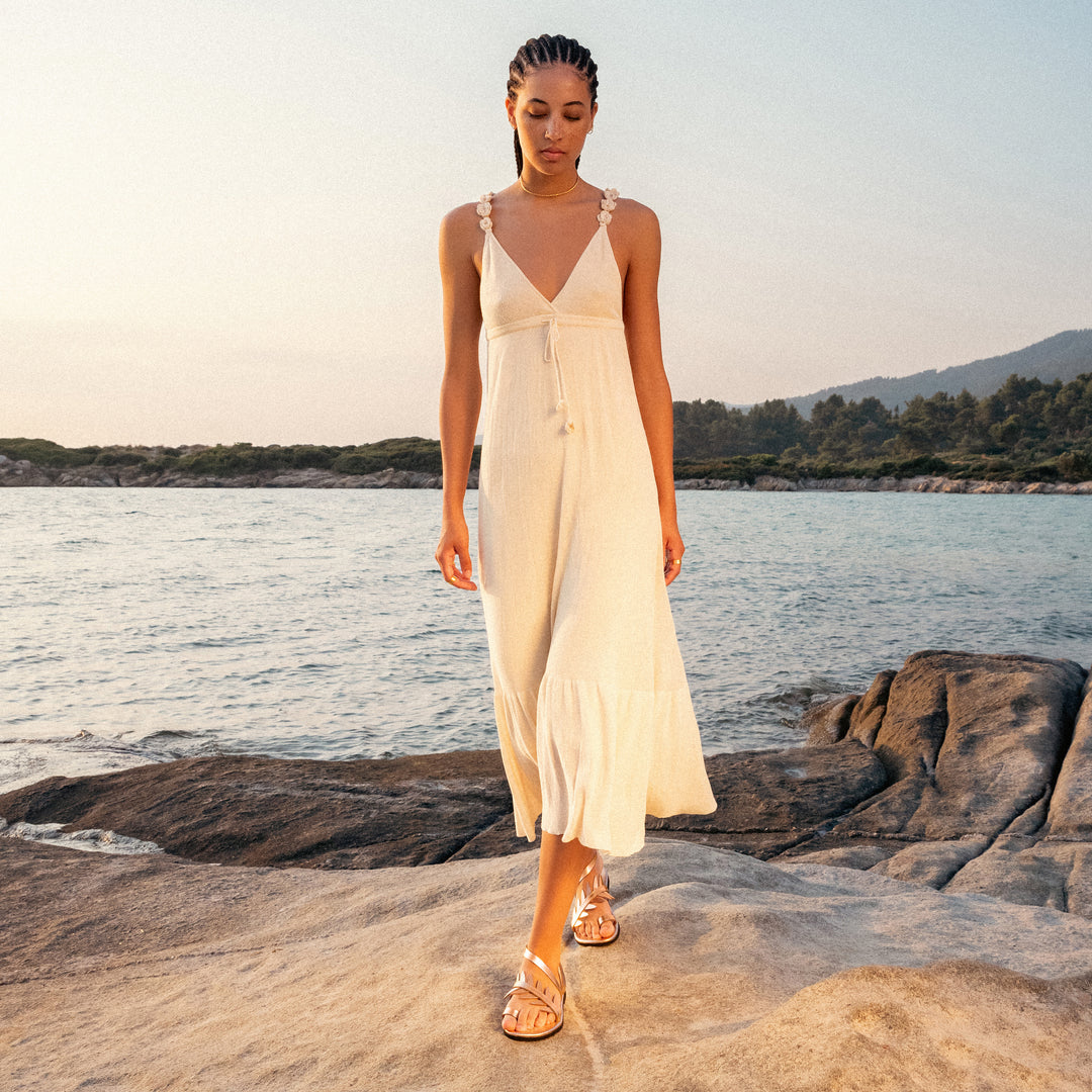 Sandals with soft sole and straps with olive leaves "Thera"