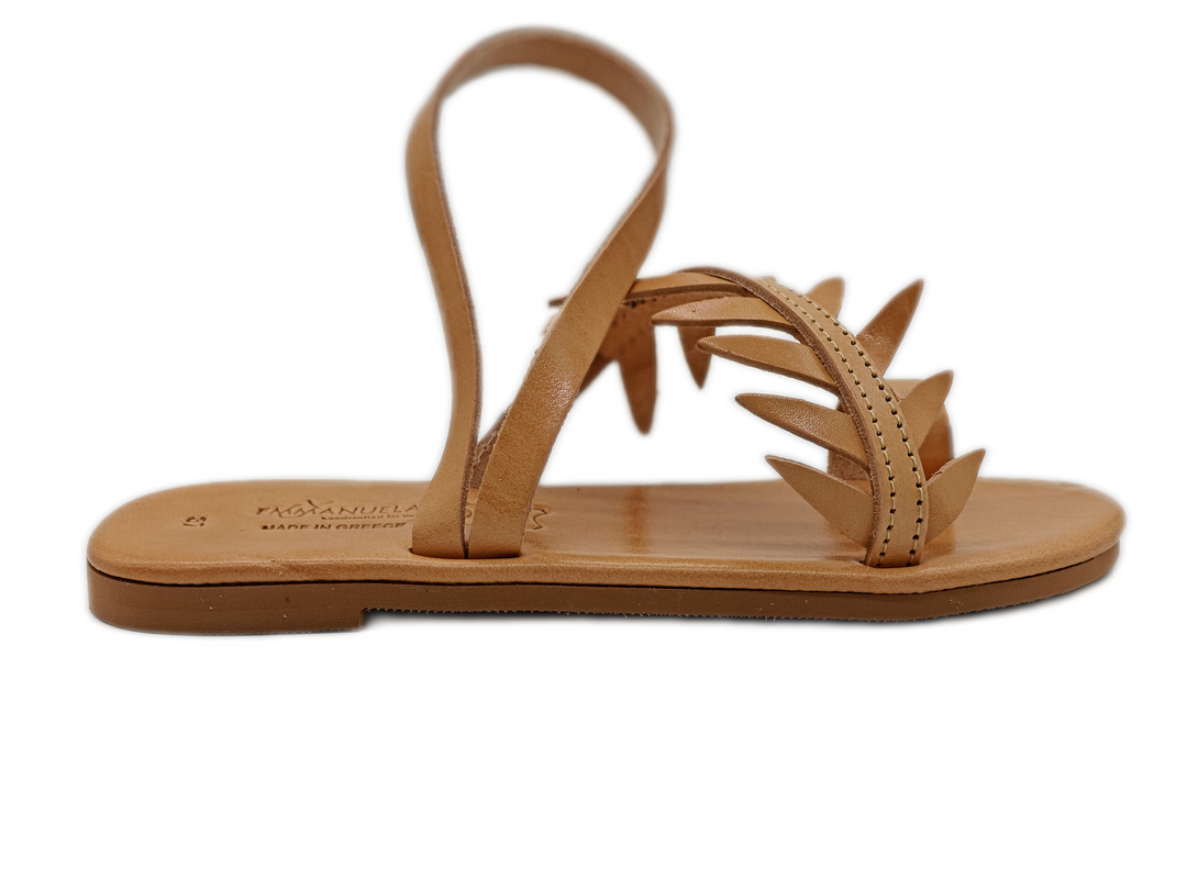 Sandals with soft sole and straps with olive leaves "Thera"