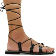 Calf High Tie Up Gladiator Sandals "Alcinoe"
