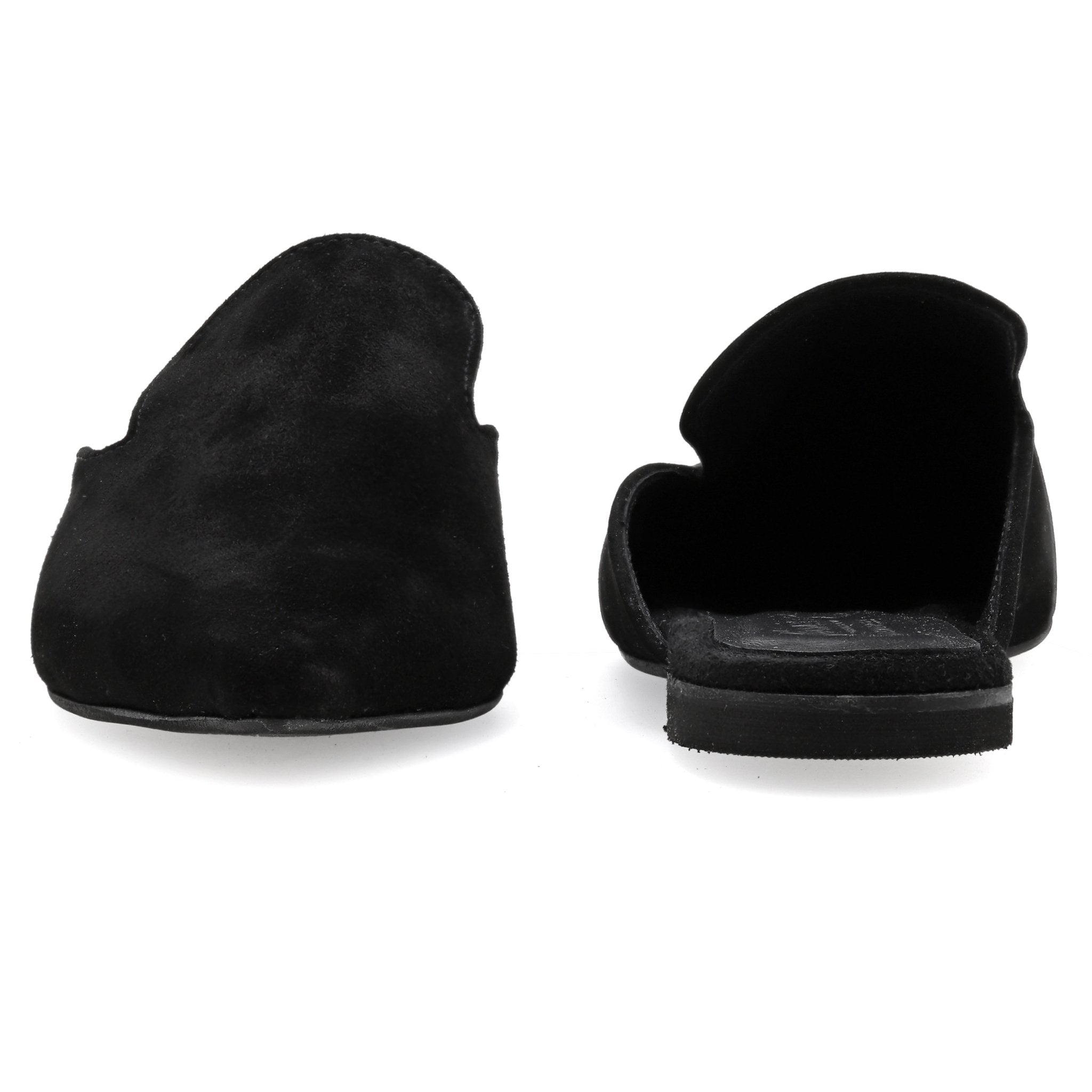 Emmanuela - handcrafted for you® Flache spitze Pantoletten aus Schwarze Wildleder leder