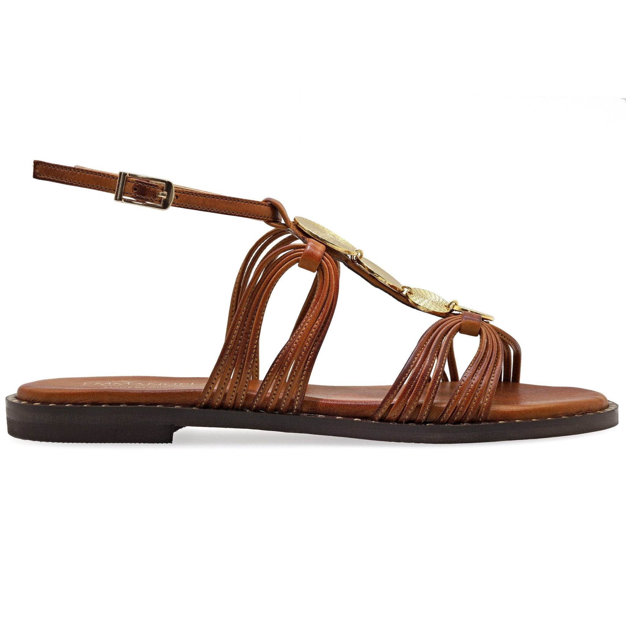 Emmanuela - handcrafted for you® Knöchelriemen-Sandalen mit gepolsterter Fußbett "Chryseis" aus Braun leder