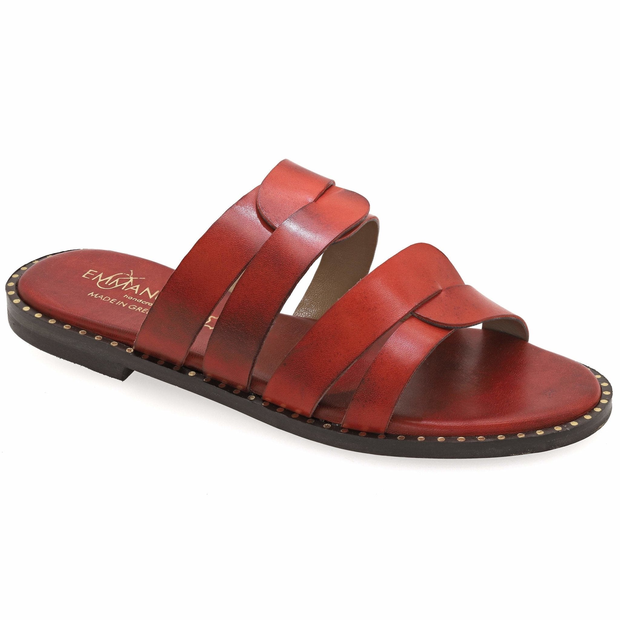 Δερμάτινα Φλατ πέδιλα παντόφλες με μαλακό πάτο "Ήβη" - Κόκκινο - Emmanuela - handcrafted for you®