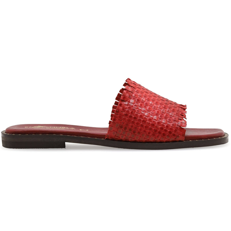 Emmanuela - handcrafted for you® Sandalen aus Stroh mit gepolsterter Fußbett "Leda" aus Rot leder