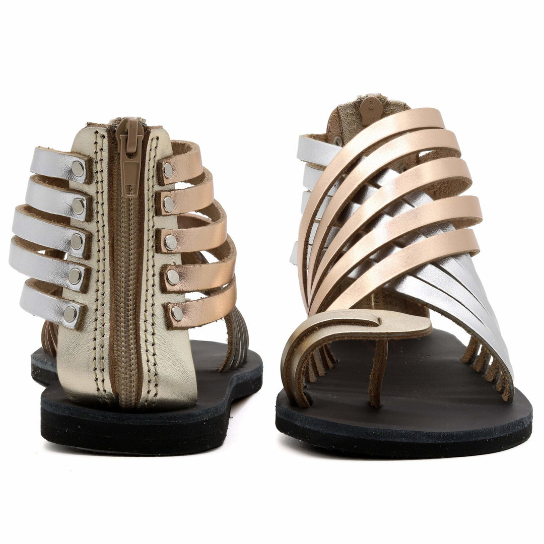 Δερμάτινα Σανδάλια μονομάχου με φερμουάρ "Αμάλθεια" - Πολύχρωμα - Emmanuela - handcrafted for you®