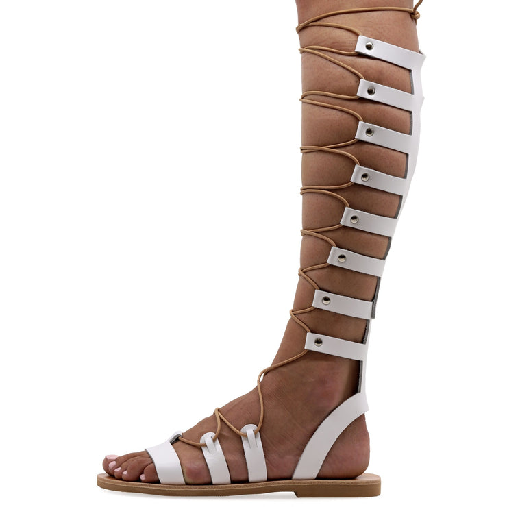 Emmanuela - handcrafted for you® Kniehohe Gladiator-Sandalen zum Schnüren "Jocasta" aus Silber leder