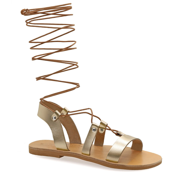 Emmanuela - handcrafted for you® Kniehohe Gladiator-Sandalen zum Schnüren "Nyx" aus Gold leder