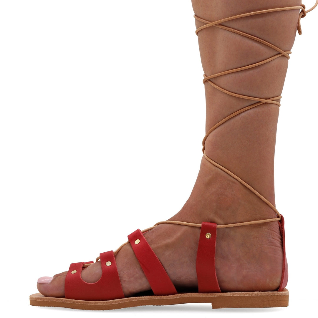 Δερμάτινα Σανδάλια μονομάχου με κορδόνια "Παξοί" - Τιρκουάζ - Emmanuela - handcrafted for you®