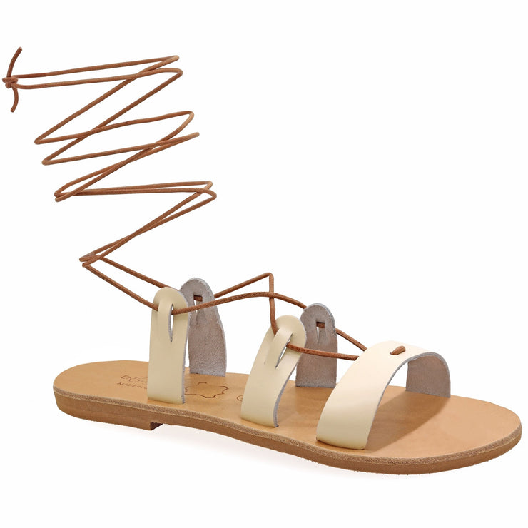 Emmanuela - handcrafted for you® Gladiator-Sandalen aus Schlangenleder mit Schnürung "Melaina" aus Weiße leder