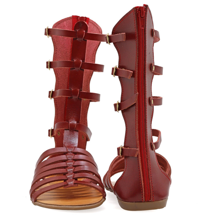 Emmanuela - handcrafted for you® Kalbshohe Gladiator Stiefelsandalen mit Reißverschlüssen "Briseis" aus Türkis leder